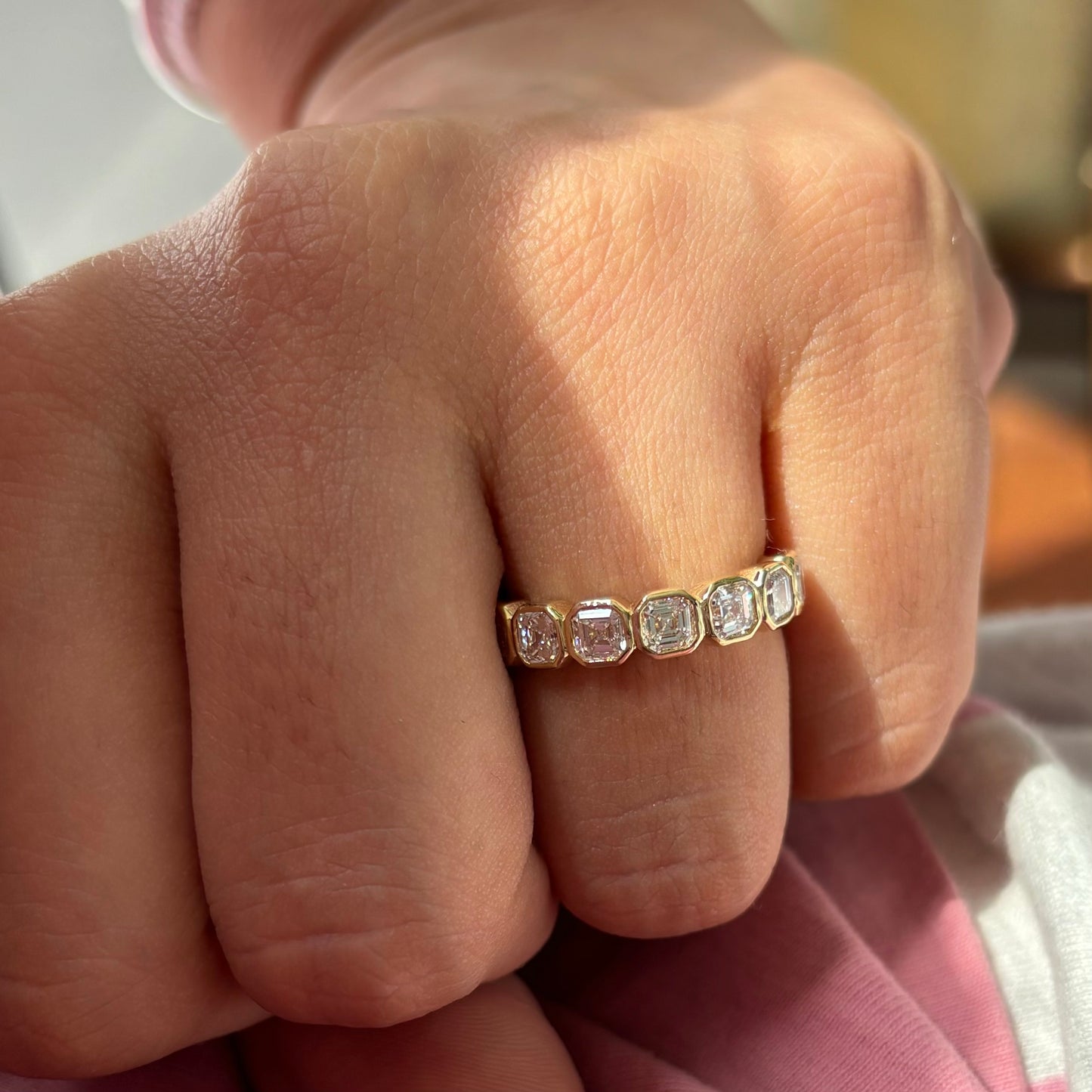 Bezel Set Asscher Cut Diamond Half Eternity Ring