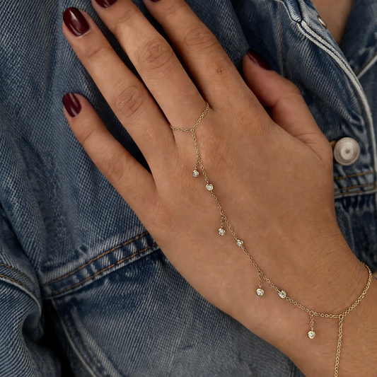 Hand Chain Dangling Diamond Bezels