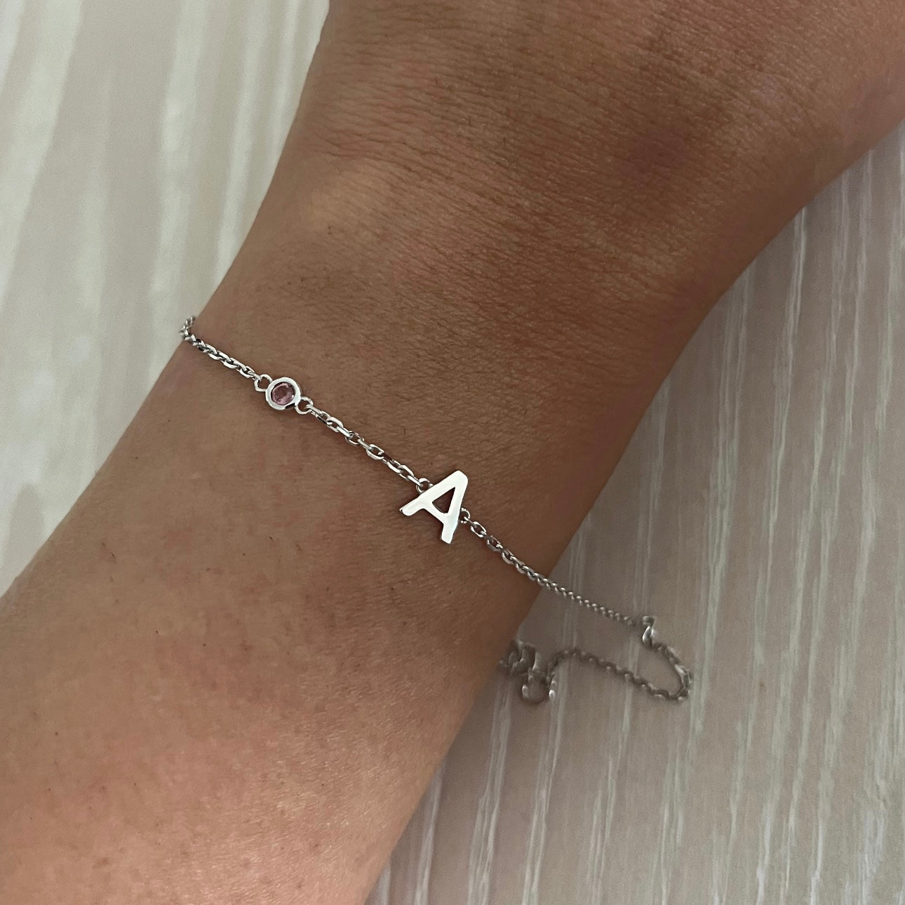 Solid Gold Initial and Gemstone Bezel Bracelet