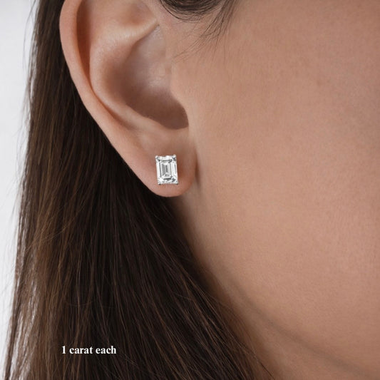 Emerald Cut Diamond Studs
