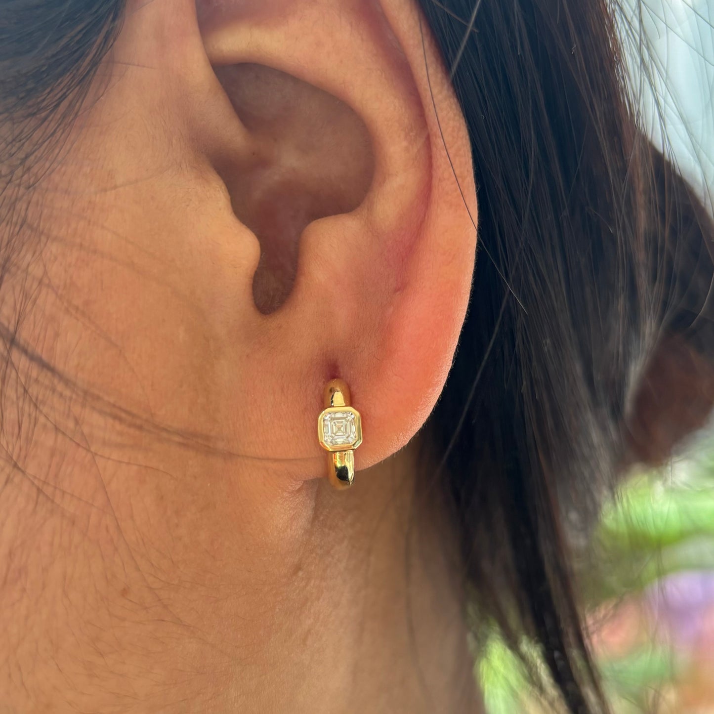 Asscher Cut Bezel Set Huggies