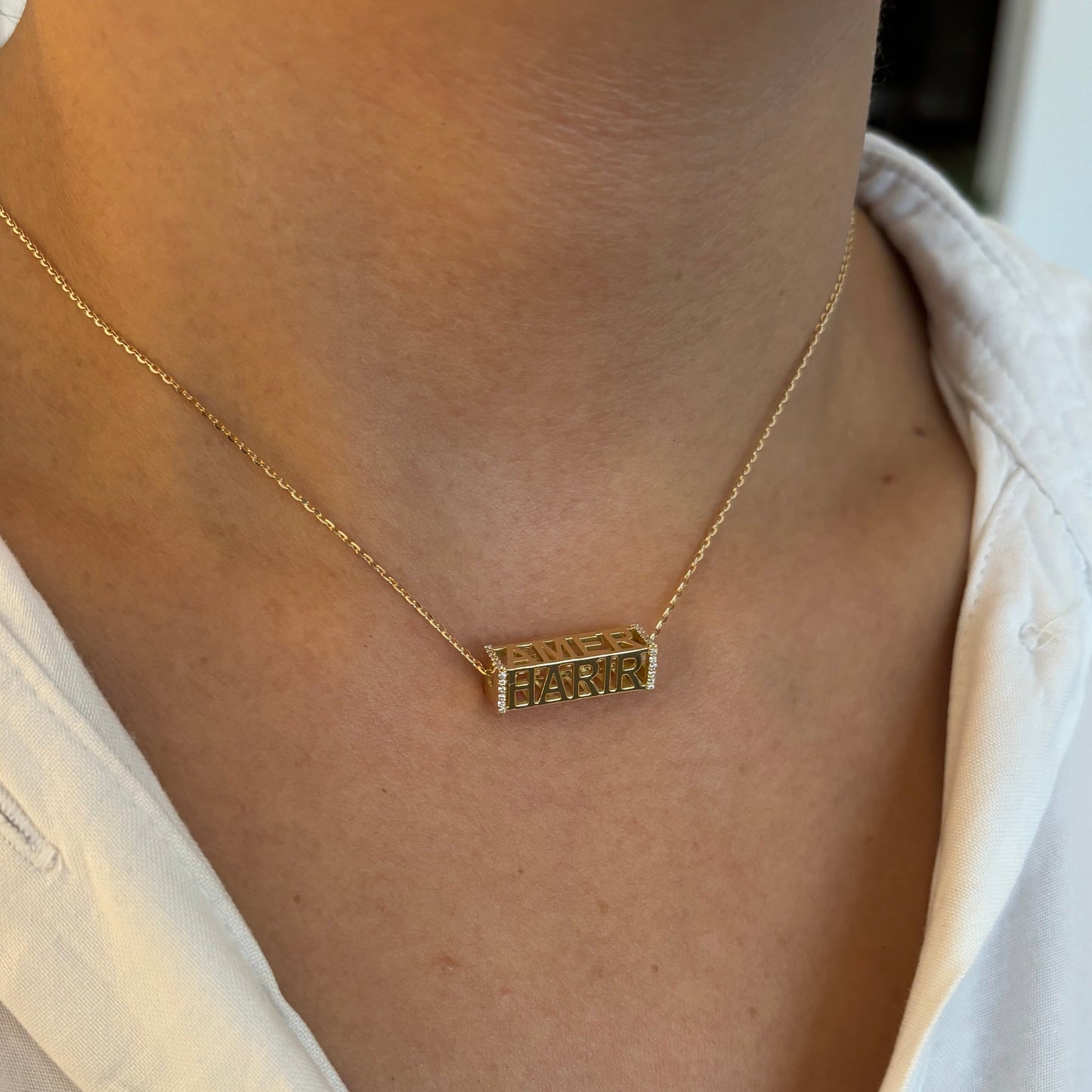 Four Sided Name Necklace With Diamonds