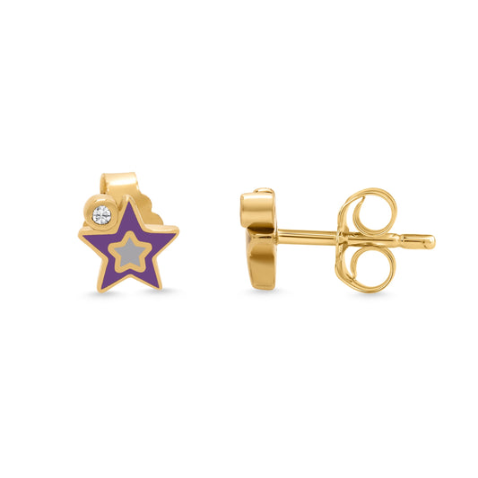 Enamel Star Studs With Diamond Accent