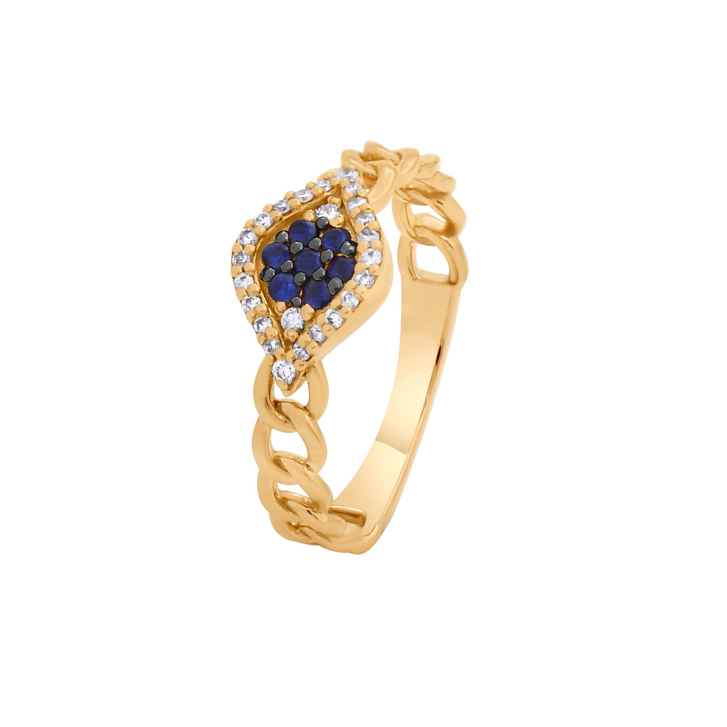 Diamond & Sapphire Evil Eye Cuban Link Ring