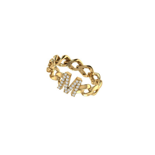 Cuban Link Diamond Initial Ring