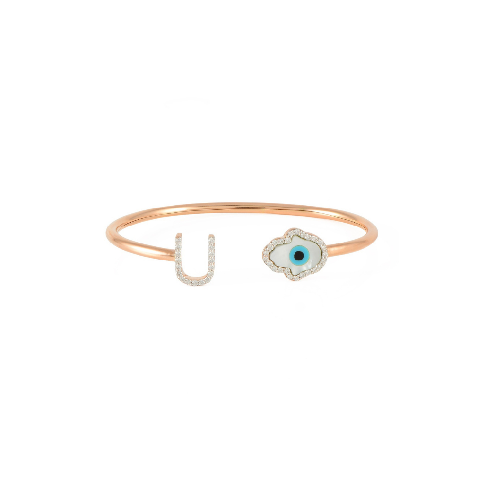 Diamond Initial and Hamsa Hand Bangle
