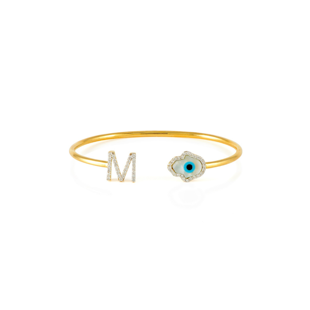 Diamond Initial and Hamsa Hand Bangle