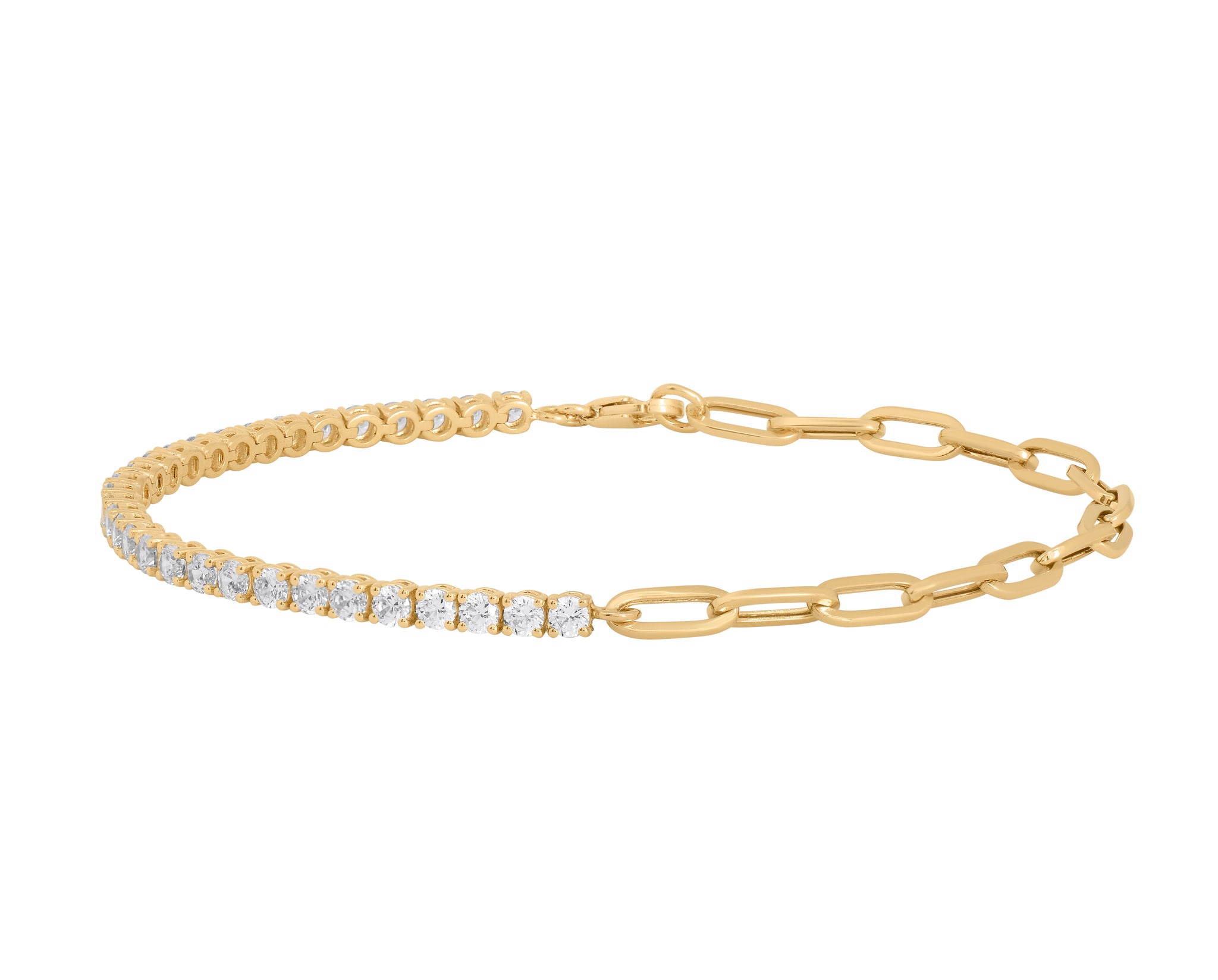 Sterling Silver Cubic Zirconia Half Tennis Half Paperclip Bracelet