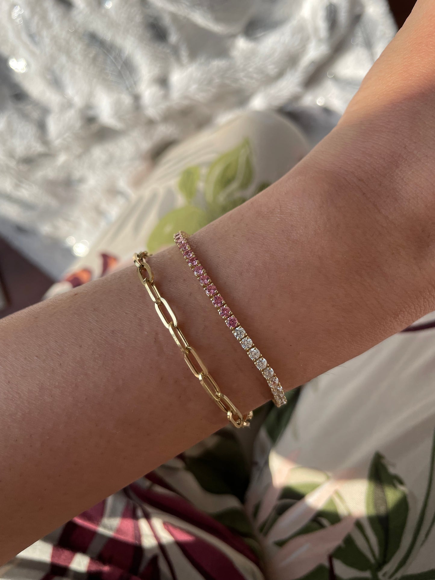 Half Diamond Half Gemstone Tennis Bracelet