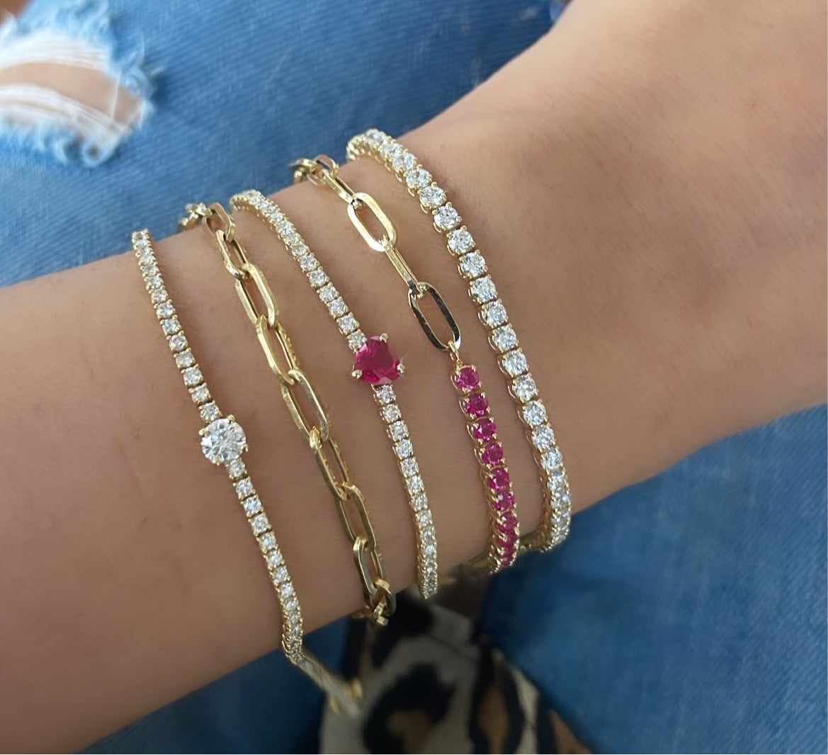 Half Gemstone Half Paperclip Tennis Bracelet