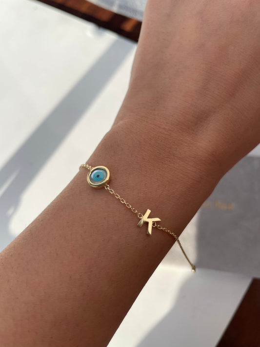 Initial and Evil Eye Bracelet