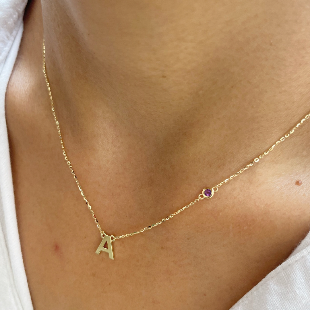 Initial & Birthstone Necklace