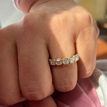 Bezel Set Asscher Cut Diamond Half Eternity Ring