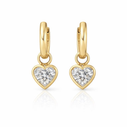 Bezel Set Lab Heart Diamond Charm Huggies