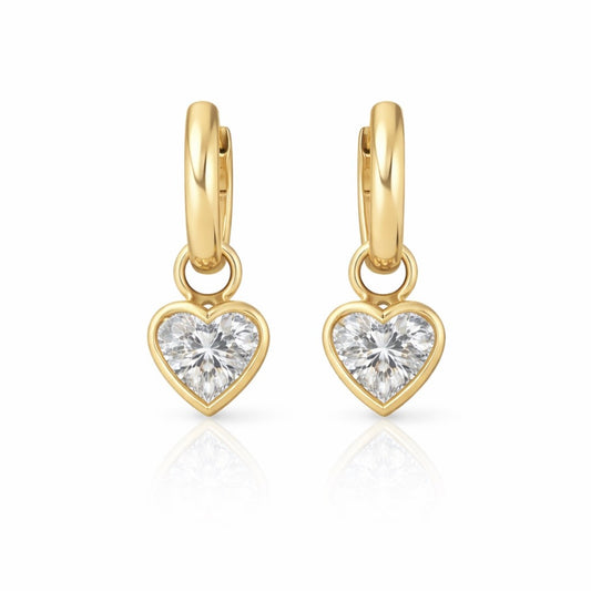 Bezel Set Lab Heart Diamond Charm Huggies