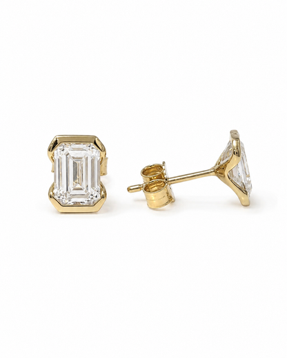 Emerald Cut Half Bezel Studs