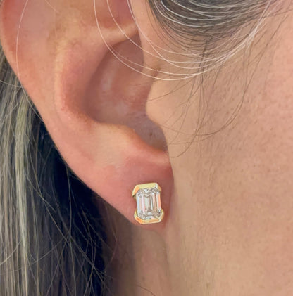 Emerald Cut Half Bezel Studs