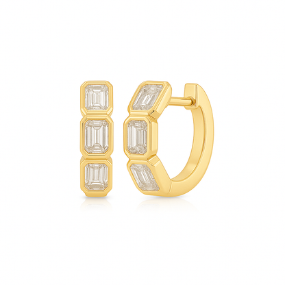 Bezel Set Emerald Cut Diamond Huggies
