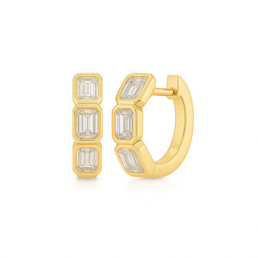 Bezel Set Emerald Cut Diamond Huggies