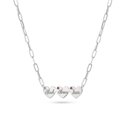 Multi Hearts & Birthstone Paperclip Chain Necklace