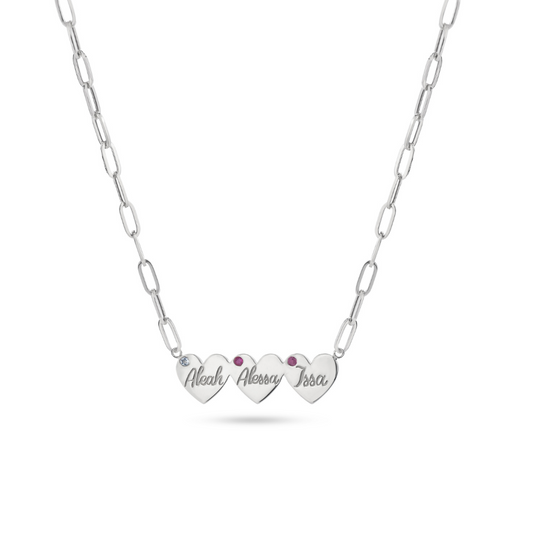Multi Hearts & Birthstone Paperclip Chain Necklace