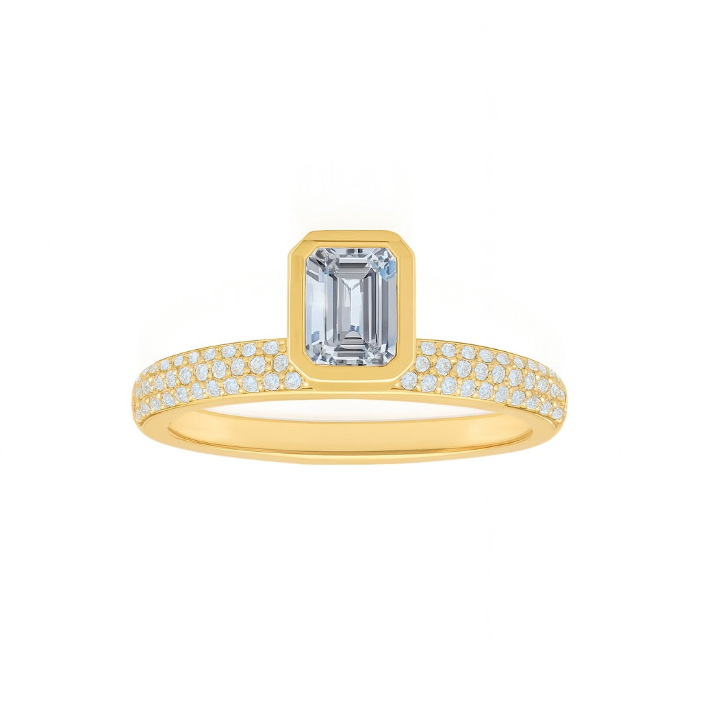 Floating Bezel Set Emerald Cut Lab Diamond Ring