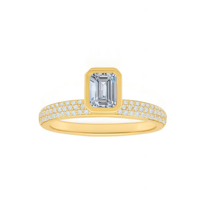 Floating Bezel Set Emerald Cut Lab Diamond Ring