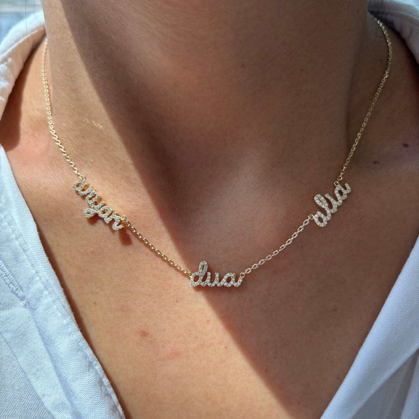Three Diamond Name Necklace