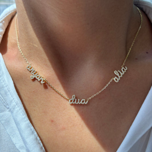 Three Diamond Name Necklace