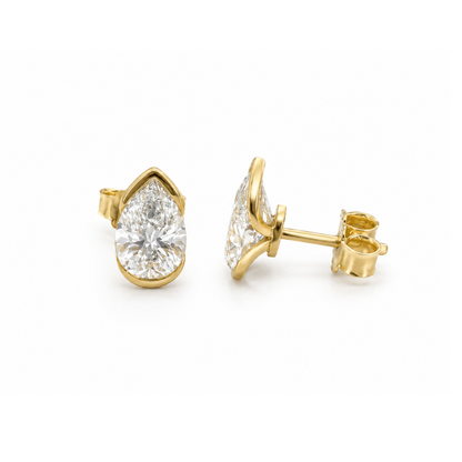 Half Bezel Diamond Pear Studs