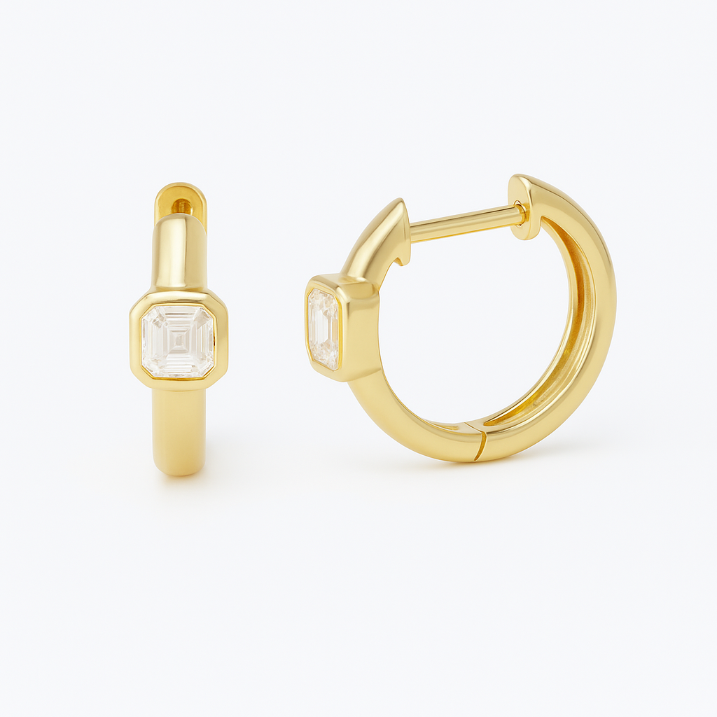 Asscher Cut Bezel Set Huggies