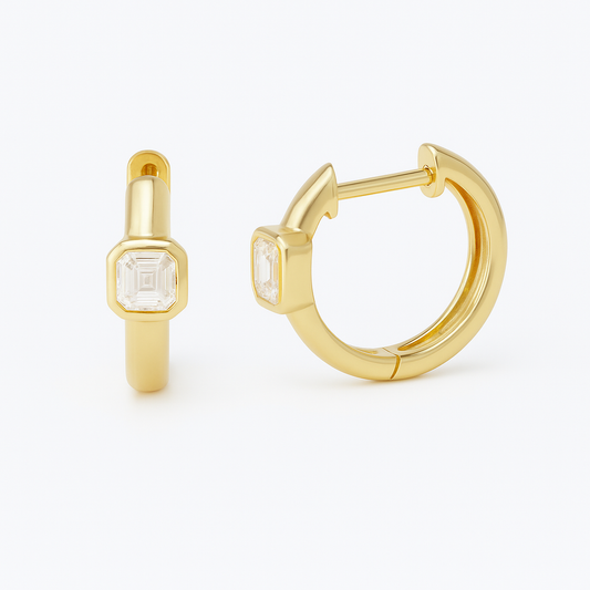 Asscher Cut Bezel Set Huggies