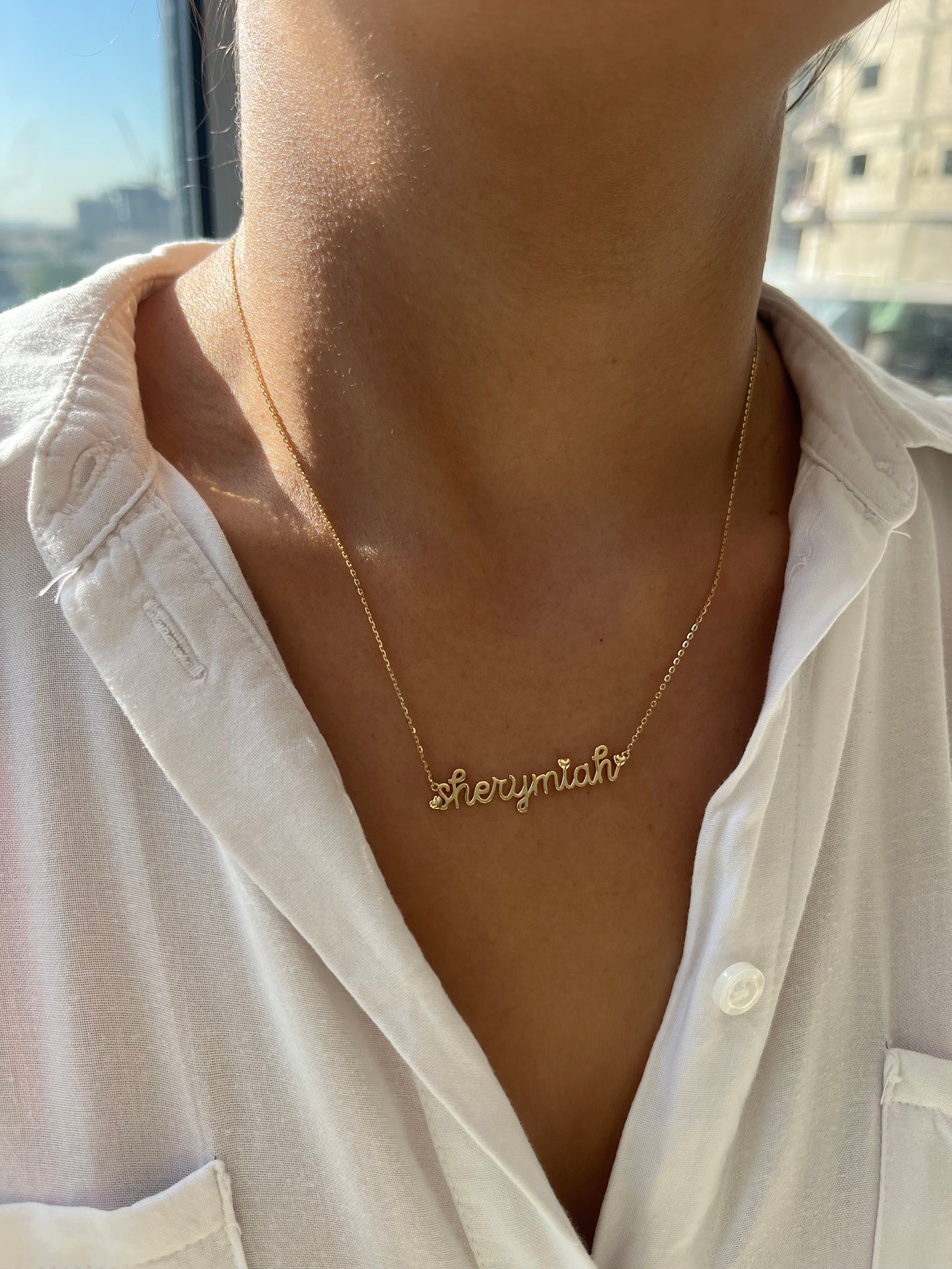 Name Necklace With Puffy Hearts