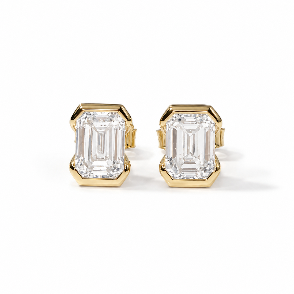 Emerald Cut Half Bezel Studs