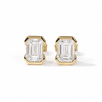 Emerald Cut Half Bezel Studs
