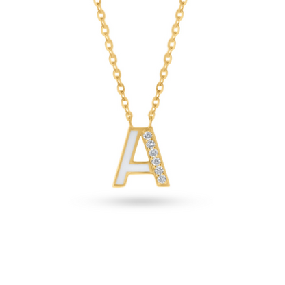 Half Enamel Half Diamond Initial Necklace