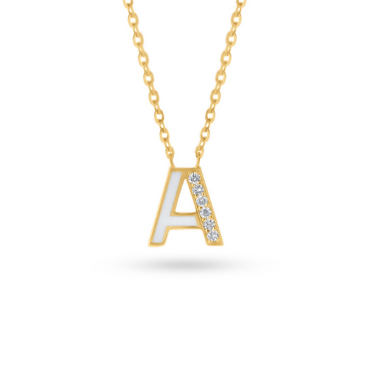 Half Enamel Half Diamond Initial Necklace