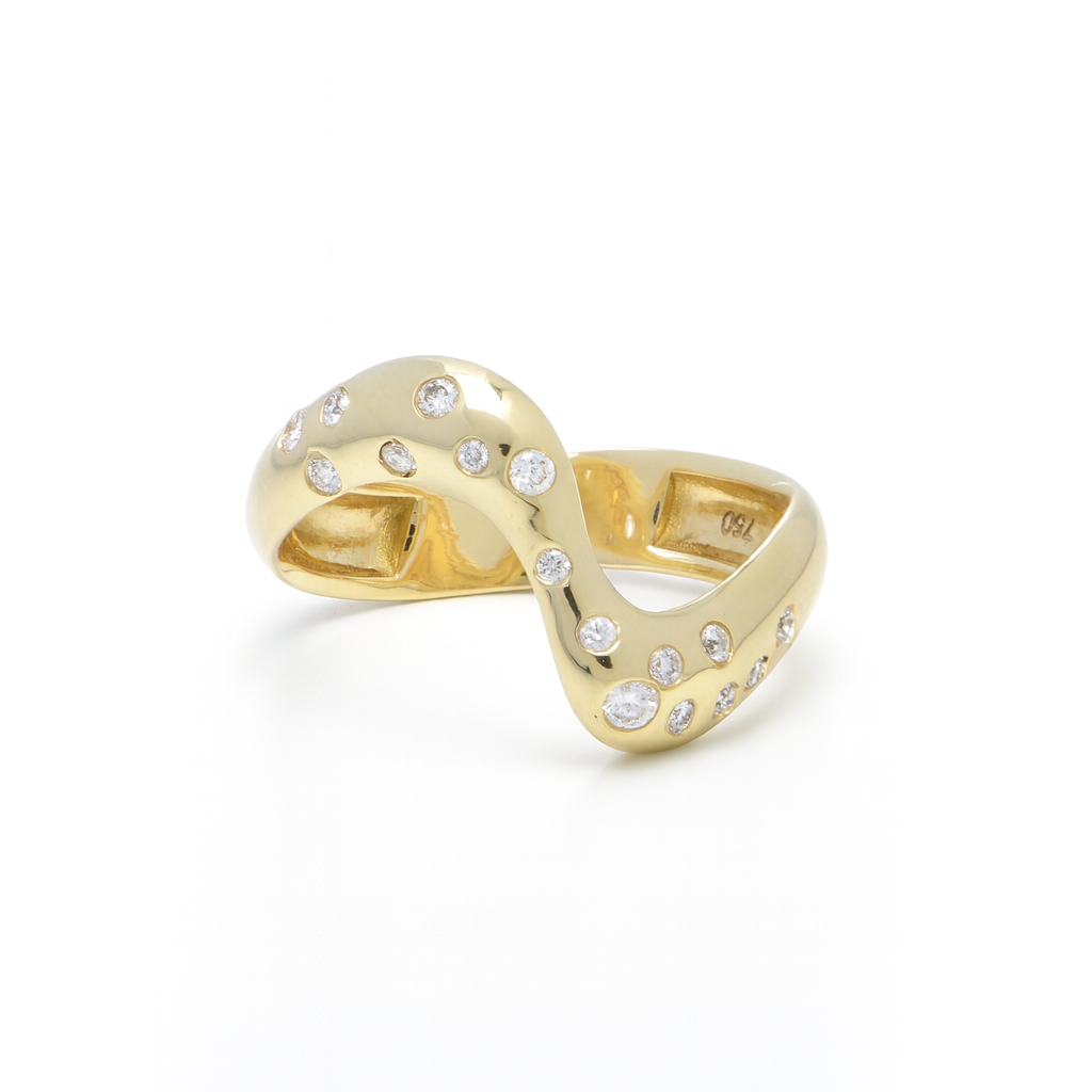Wave Dome Gold Ring With Inset Scattered Diamonds