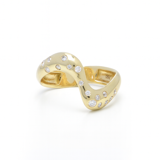 Wave Dome Gold Ring With Inset Scattered Diamonds