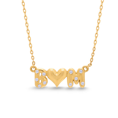 Bubble Initial Necklace With Inlay Diamonds