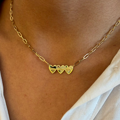 Multi Hearts & Birthstone Paperclip Chain Necklace