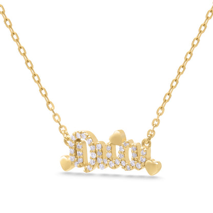 Diamond Name Necklace with Puffy Hearts