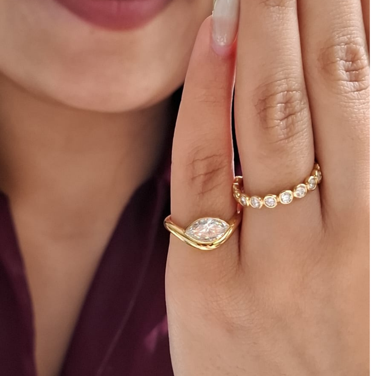 Bezel Set Marquise Diamond Pinky Ring