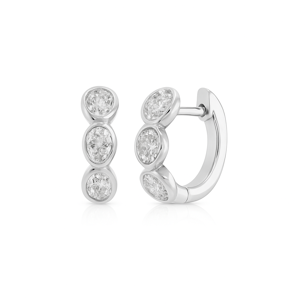 Bezel Set Oval Diamond Huggies