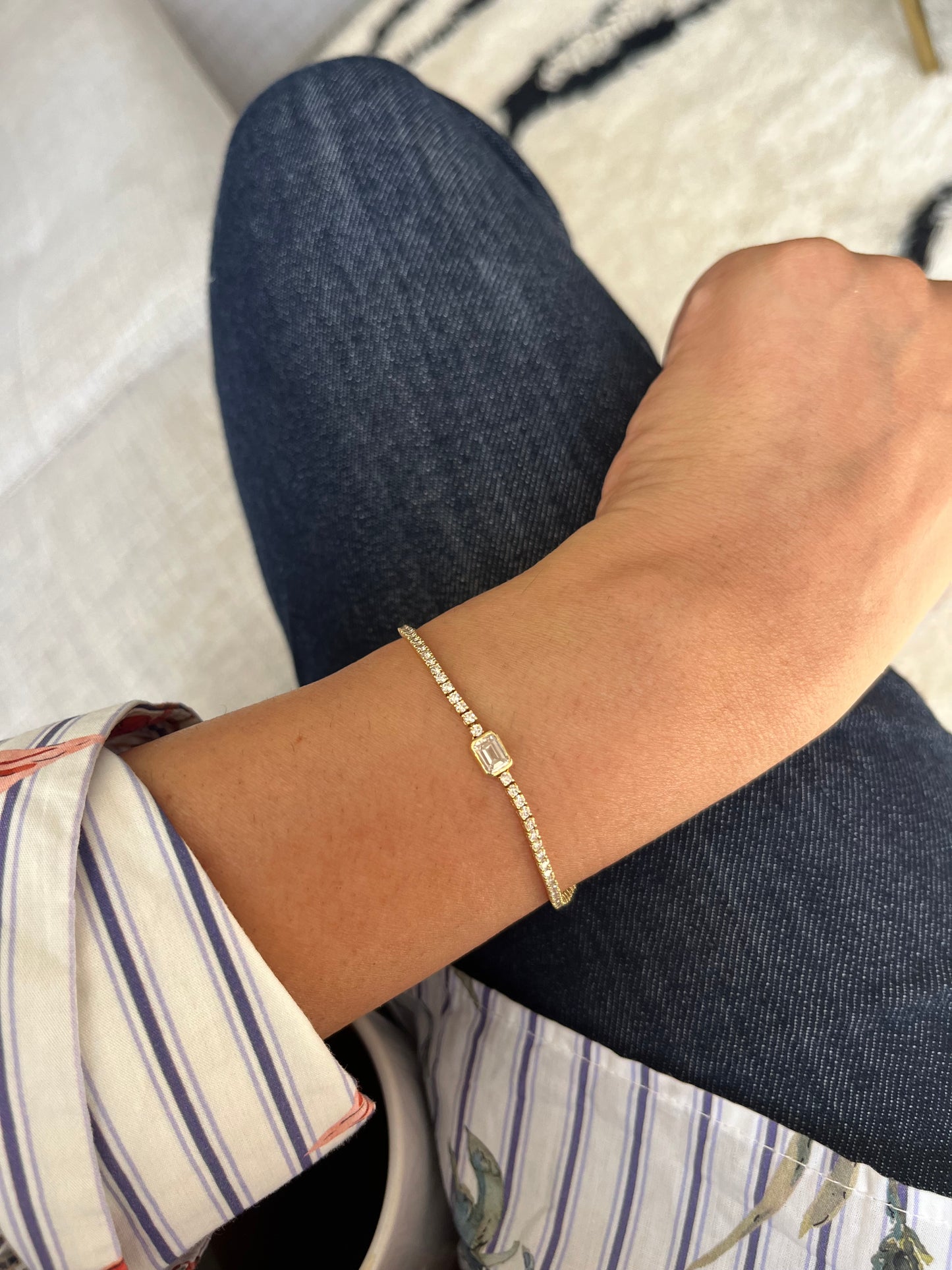 Petite Diamond Tennis Bracelet With Centre Solitaire