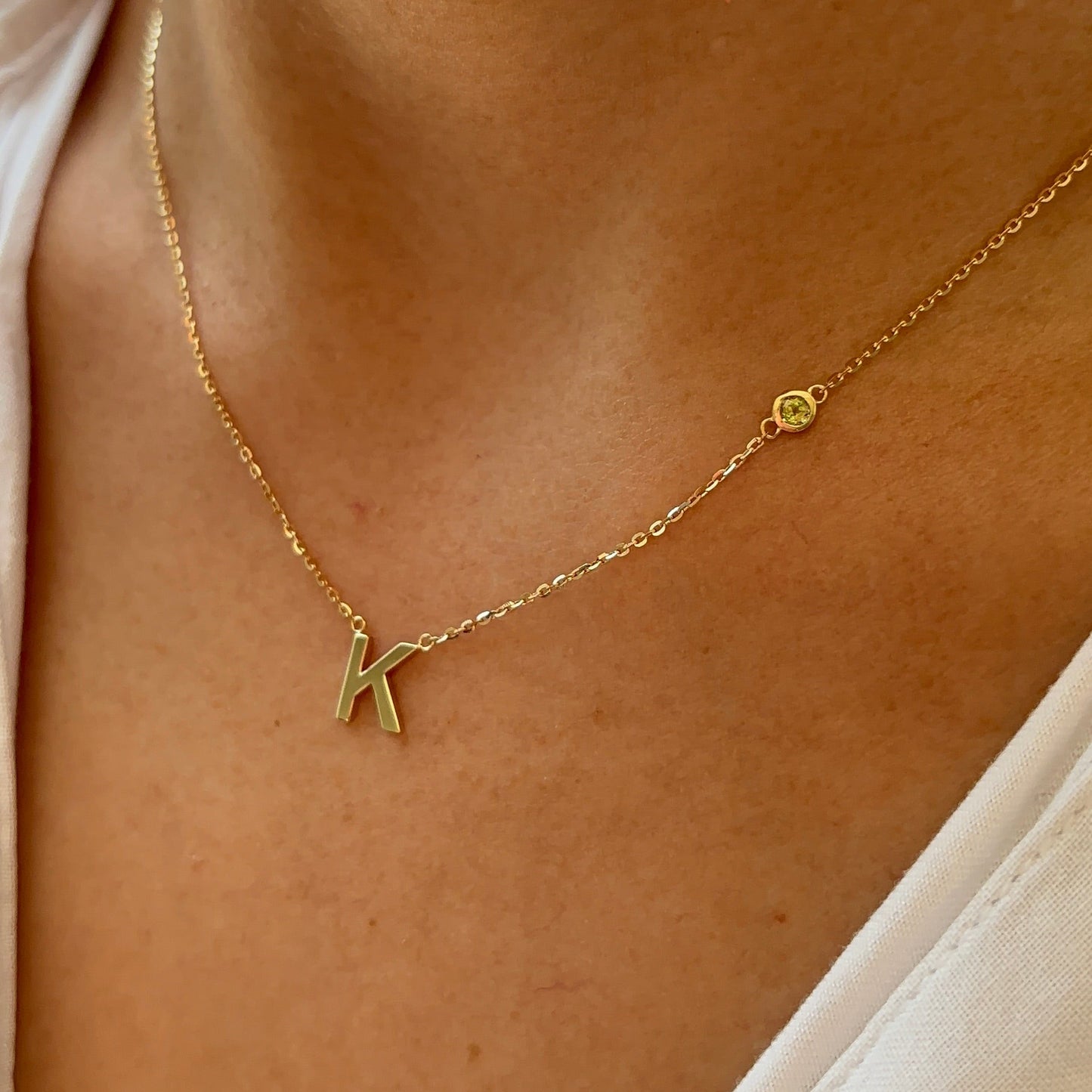 Initial & Birthstone Necklace