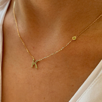 Initial & Birthstone Necklace