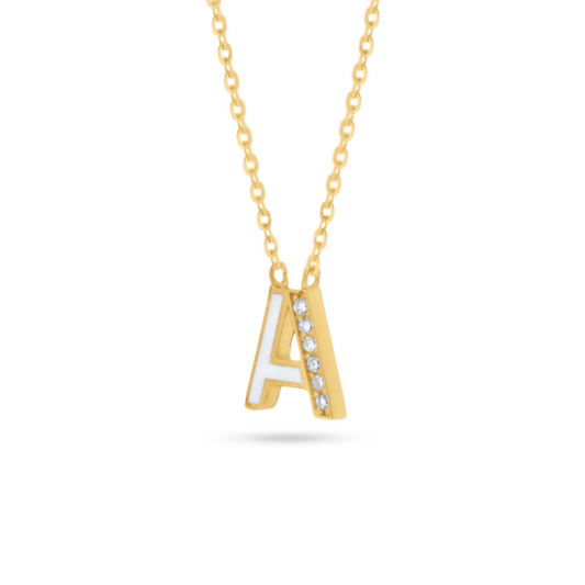 Half Enamel Half Diamond Initial Necklace