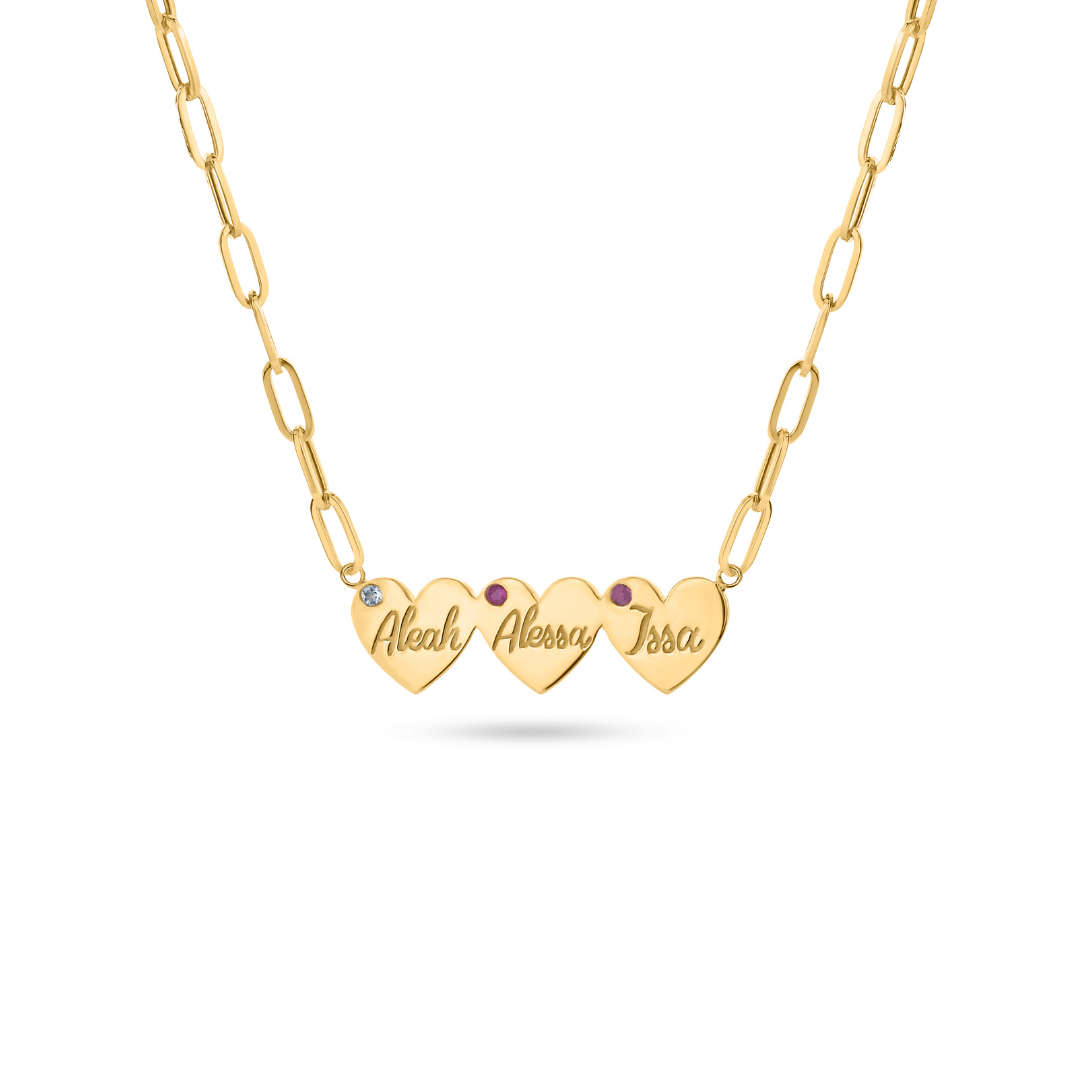 Multi Hearts & Birthstone Paperclip Chain Necklace