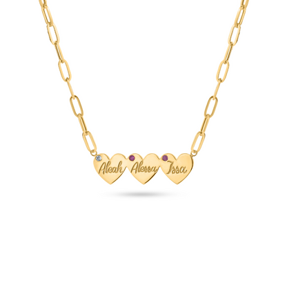 Multi Hearts & Birthstone Paperclip Chain Necklace